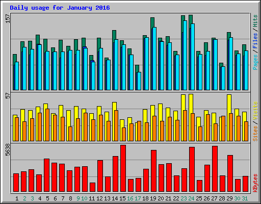 Daily usage for January 2016